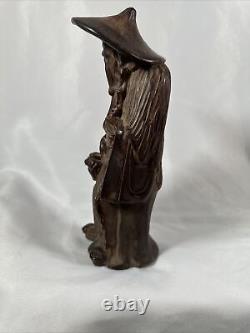 Vintage Antique 10 inch TALL Chinese Old Mudman Ceramic Figurine Statue Asian