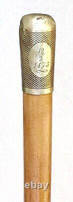 Vintage Antique 1873 Sterling Silver Top Knob Swagger Walking Stick Cane Old