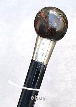 Vintage Antique 1892 England Sterling Silver Swagger Knob Walking Stick Cane Old