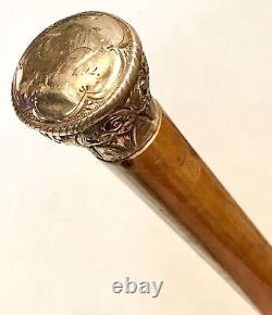 Vintage Antique 1892 Victorian Gold Filled Knob Swagger Walking Stick Cane Old