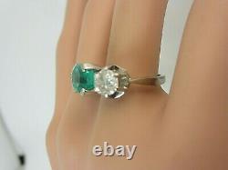 Vintage Antique 18k White Gold 2.25 carat Emerald Old Mine Diamond Ring 3.55 ct