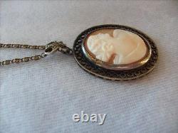 Vintage Antique 1900's Old Estate Hand Carved Shell Cameo Necklace