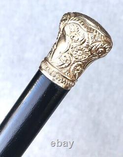 Vintage Antique 19C Gold Filled Engraved Swagger Knob Walking Stick Cane Old
