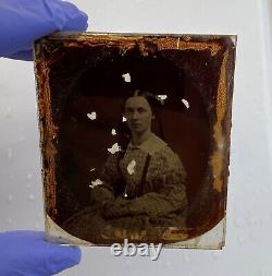 Vintage Antique Ambrotype Photo Young Lady Woman in Old Western Clothing Attire