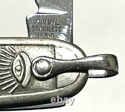 Vintage Antique Anvil USA Masonic Metal 2-Blade Folding Pen Pocket Knife Old