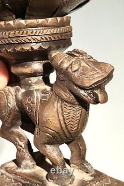 Vintage Antique Asian Thai Burmese Bronze Animal Figurine Dog Candle Holder Old