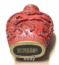 Vintage Antique Chinese Cinnabar Hand Carved Lacquer Perfume Snuff Bottle Old