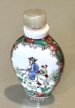 Vintage Antique Chinese Hand Painted Porcelain Figures Perfume Snuff Bottle Old