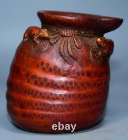 Vintage Antique Chinese Old Bamboo Carved Small Jar Collection Nice Art Work