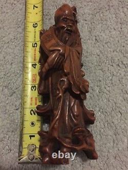 Vintage Antique Chinese Old Man Wood Statue Figure