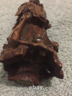 Vintage Antique Chinese Old Man Wood Statue Figure