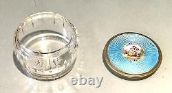 Vintage Antique Crystal Cut Guilloche Enameled Lid Dresser Trinket Box Jar Old