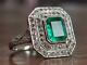 Vintage Antique Estate Inspired Emerald Cut Emerald & Old Cut Cz Engagement Ring