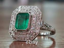 Vintage Antique Estate Inspired Emerald Cut Emerald & Old Cut CZ Engagement Ring