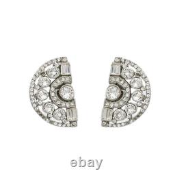 Vintage Antique Half Round Shape Old European Cut CZ In 935 Silver Stud Earrings