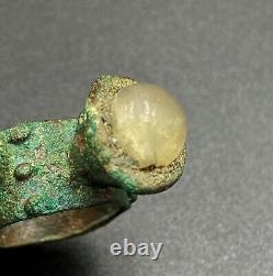 Vintage Antique Near Eastern Roman Jewelry Old Bronze Ring Crystal Stone Bezel