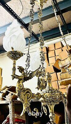 Vintage Antique Old Art Nouveau Mermaid Ceiling Hanging Chandelier Lamp Light