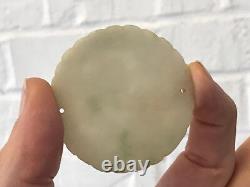 Vintage Antique Old Chinese Jade Round Pendant For Box Character Symbol Coins