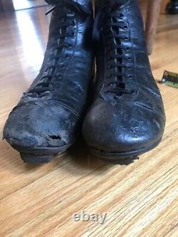 Vintage Antique Old Football Stacked Leather Hightop Boots Shoes Cleats Mass MA