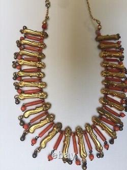 Vintage Antique Old Natural Victorian natural red Coral & Golden Beads Necklace