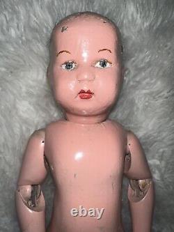 Vintage Antique Old Schoenhut Jointed Wood Toddler Boy Doll 14 Wooden