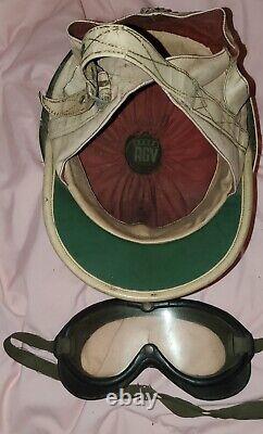 Vintage Antique Polo Helmet 1940 Old Leather Agv Valenza Italy Jockey Hat Gogles