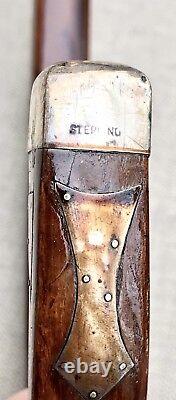 Vintage Antique Quadrilateral Shaft Sterling Silver Walking Stick Cane Old 36L