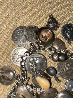 Vintage Antique Sterling Silver Charm Bracelet Rarities Old Victorian 1800'Charm
