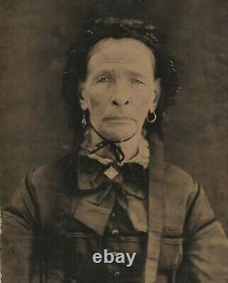 Vintage Antique Tintype Photo Classy Old Woman Grandma with Two Different Earrings