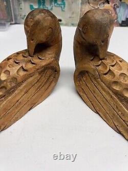 Vintage Antique Wood Carved Birds Statue Wall Mount Very Old