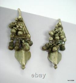 Vintage Antique tribal old silver earring pair from Rajasthan India