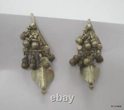 Vintage Antique tribal old silver earring pair from Rajasthan India