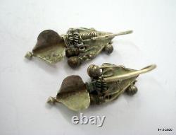 Vintage Antique tribal old silver earring pair from Rajasthan India