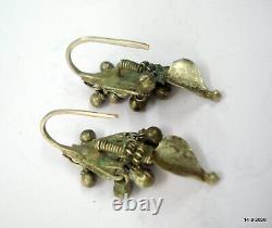 Vintage Antique tribal old silver earring pair from Rajasthan India