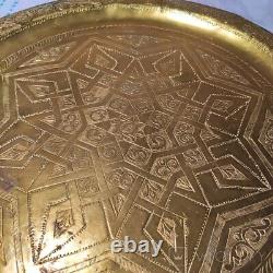 Vintage Arabic Tray Brass Islamic Pattern Middle Eastern Engraved Rare Old 20th