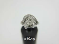 Vintage Art Deco 14k White Gold Old European Diamond Engagement Ring