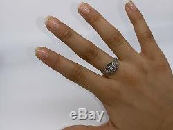 Vintage Art Deco 18k White Gold Old European Diamond Sapphire Filigree Ring Sz 6