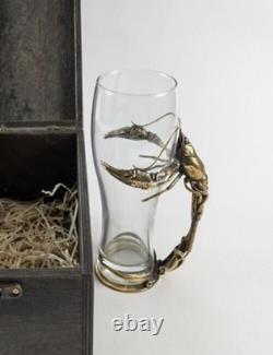 Vintage Beer Glass Gift Box Bronze Wood Handmade Art Scorpion Rak Rare Old