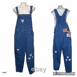 Vintage Bib Overalls Denim Lace Heart Patch Cutout 32 New Old Stock
