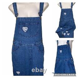 Vintage Bib Overalls Denim Lace Heart Patch Cutout 32 New Old Stock