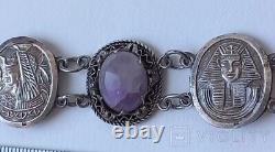 Vintage Bracelet Silver 800 Cabochons Natural Stones Egypt Women's 20cm Rare Old