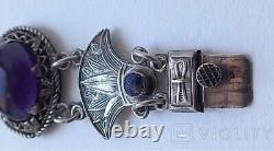 Vintage Bracelet Silver 800 Cabochons Natural Stones Egypt Women's 20cm Rare Old