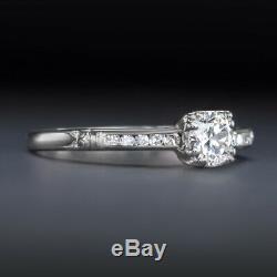 Vintage F Si1 Diamond Platinum Engagement Ring Old European Cut Classic Antique
