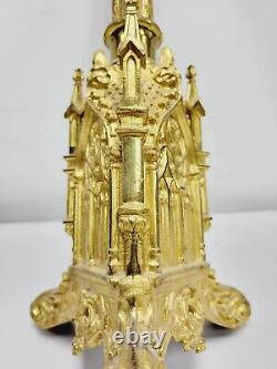 Vintage Gothic Antique 1928' Altar Candlestick Brass Church 100 Years Old