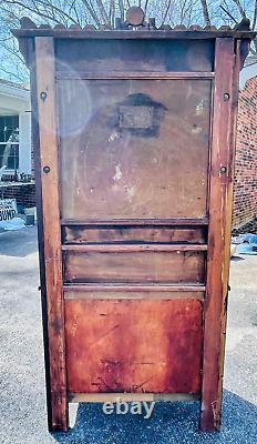 Vintage Hall Tree Bench Mirror Mahogany Wood Antique Old Victorian Furniture