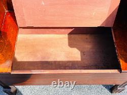 Vintage Hall Tree Bench Mirror Mahogany Wood Antique Old Victorian Furniture