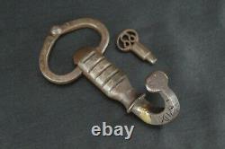 Vintage Iron Padlock Antique Old Handmade Scorpion Shape Lock Screw Style Key
