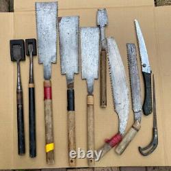 Vintage Japanese Old Hand Saw Carpentry tool Chisel & Single Double edge Set