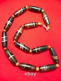 Vintage Jewelry Antique Pre Ankor Banded Agate Old Beads Cambodia Necklace