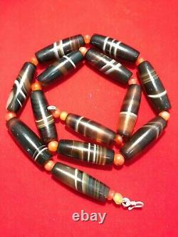 Vintage Jewelry Antique Pre Ankor Banded Agate Old Beads Cambodia Necklace
